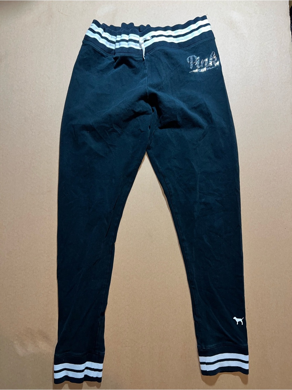 PINK Victoria's Secret Black Joggers with White Stripes